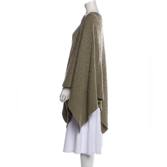 Ralph Lauren Cable Knit Wool Cashmere Poncho Wrap Sage Green Bateau Neckline M/L - Picture 3 of 15